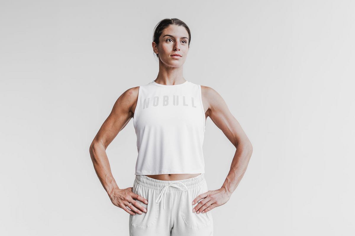 Nobull Muscle Women's Tank Tops White | Australia (VU7053)